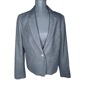 Ann Taylor Textured Weave Blazer Jacket Gold Button Black Size 14 Career Office